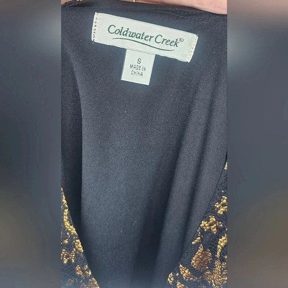 Coldwater Creek Womens Sz Small Gold Black Lace Overlay Floral Surplice Blouse - Picture 9 of 16